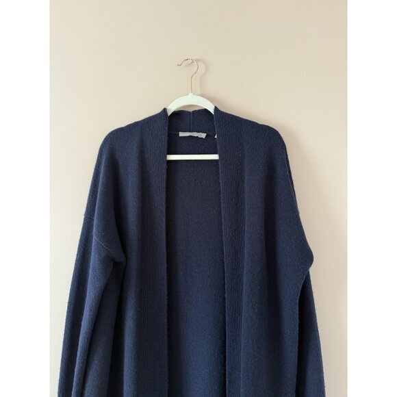 Vince 100% Cashmere Navy Open Front Cardigan Cozy Loungewear Winter Preppy M - Picture 3 of 9